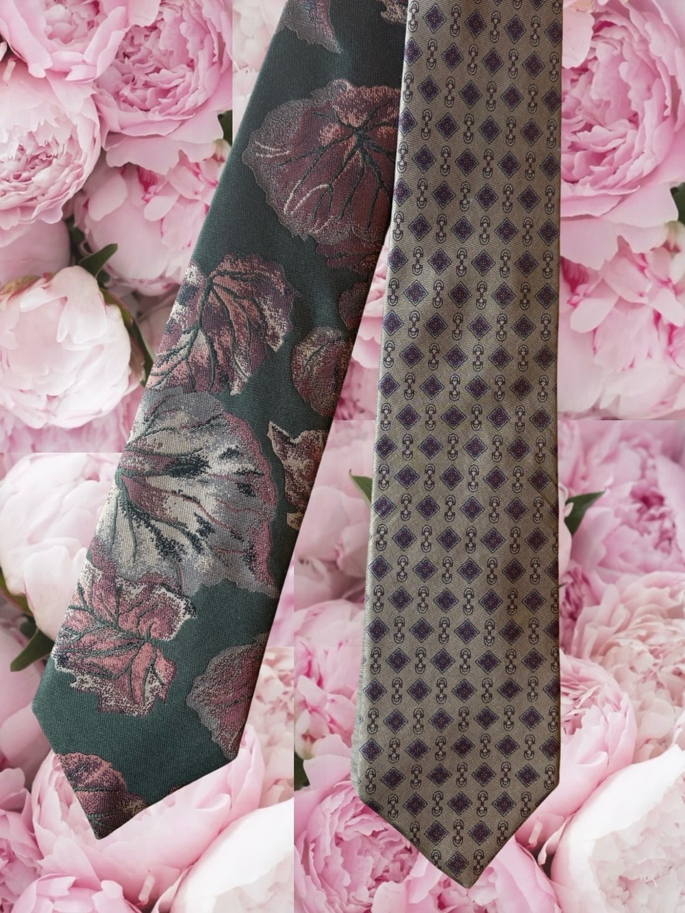 Vintage 2 Tie Bundle - Roland Charles Mathias Inc. Pattern Botanical Classic